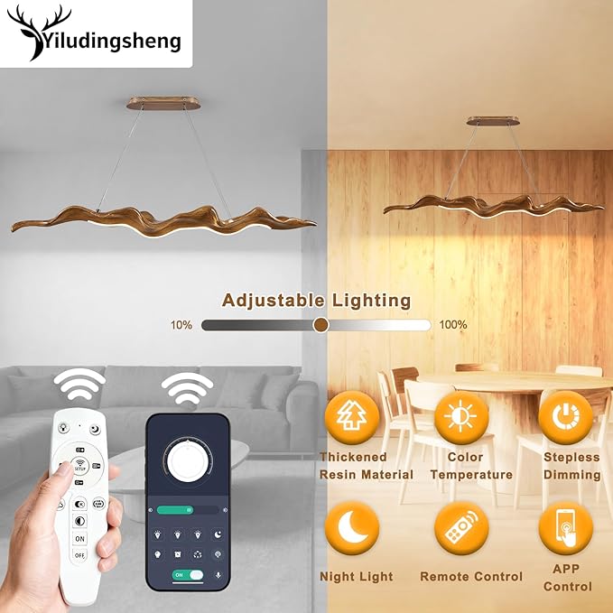 Upgrade 51.2in LED Linear Pendant Lights,Modern Resin Ceiling Pendant Lights for Dining Room,Island Lighting Hanging Light for Kitchen,Living Room