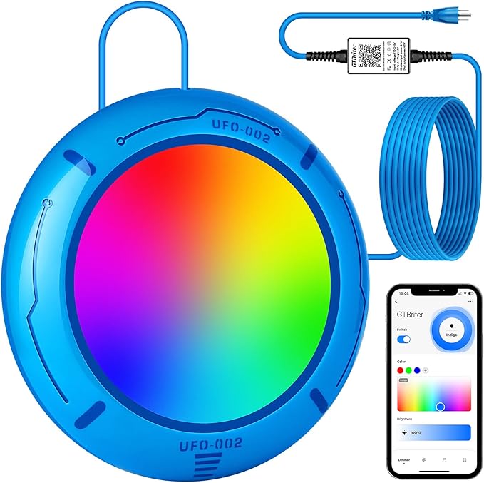 Above Ground Pool Lights with APP Control 20W RGB Dimmable LED Pool Lights with Suction Cups and Built-in Magnets 12V Underwater Pool Light for Above ground Inground Pools IP68 Waterproof 28FT Cord B