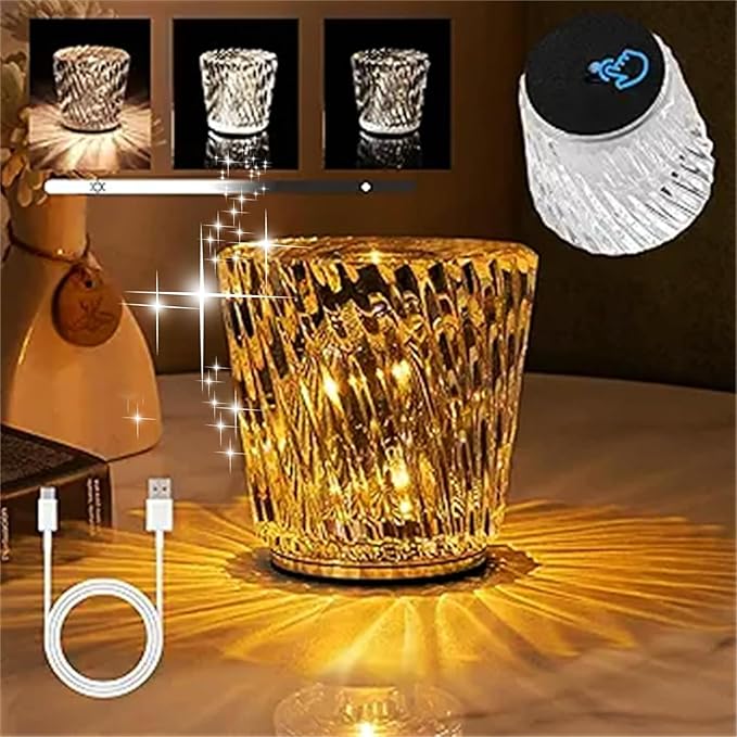Crystal Diamond Table Lamp USB Charging Touch Lamp K9 Crystal Table Lamp with 3 Color, Diamond Lamp for Nightstand Bedroom Livng Room Decor Christmas Gifts (Style C, 3 Color)