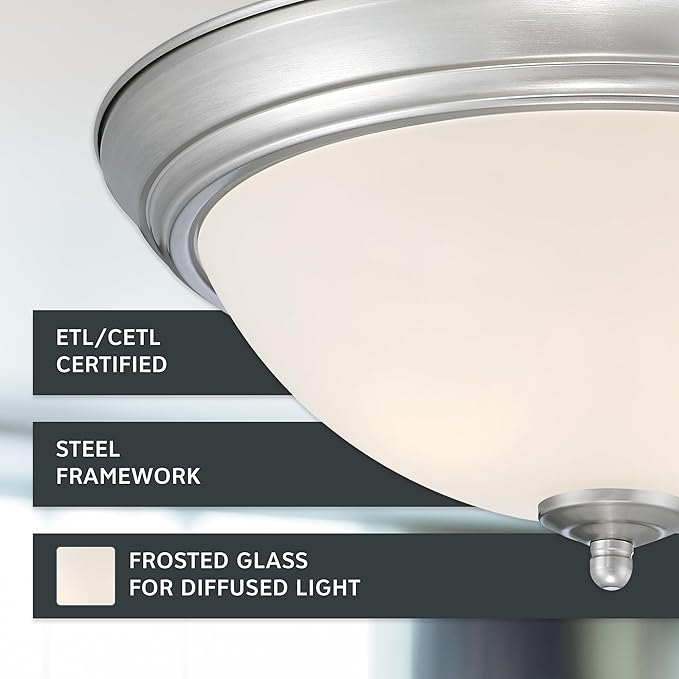Designers Fountain Flush Mount Ceiling Light, 2-Pack, 13 Inch Frosted Glass Lighting Fixture for Kitchen, Bedroom, Bathroom, and Hallway, LED Bulbs Not Included, Brushed Nickel