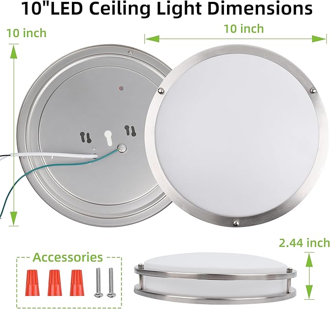 hykolity 10 inch Flush Mount LED Ceiling Light Fixture, 17W 1100lm, 2700K/3000K/3500K/4000K/5000K Adjustable Ceiling Lights, Brushed Nickel Saturn Dimmable Lighting for Hallway Bathroom - 2 Pack