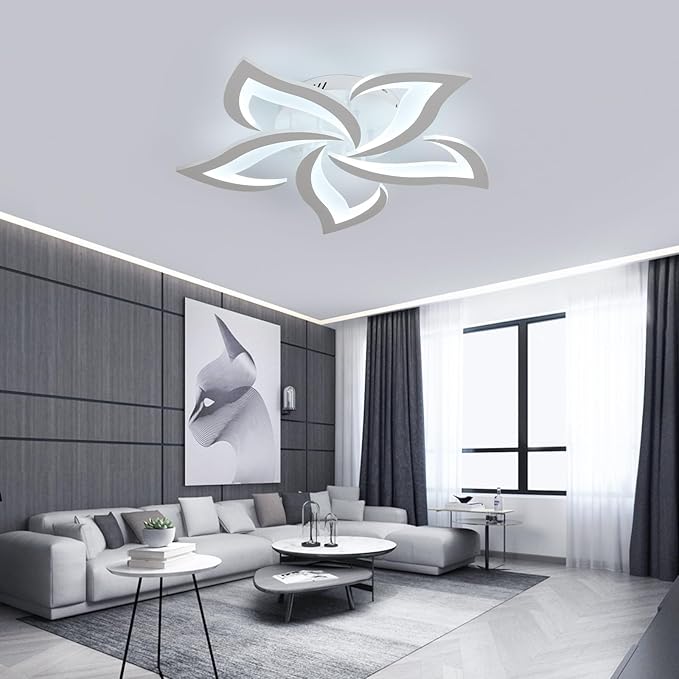 Goeco Dimmable Ceiling Light, White 5-Petals Flower Design Flush Mount Ceiling Lights Fixture, 3000K-6500K LED Acrylic with APP/Remote Control for Bedroom, Dining Room, Living Room, Kitchen
