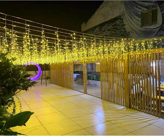 ZIMINGU Icicle Lights Outdoor, 32.8 FT 400 LED 8 Modes Christmas String Fairy Lights with 80 Drops, Twinkle Waterproof Connectable for Roof Balcony Business Park Decor, Warm White, 10M