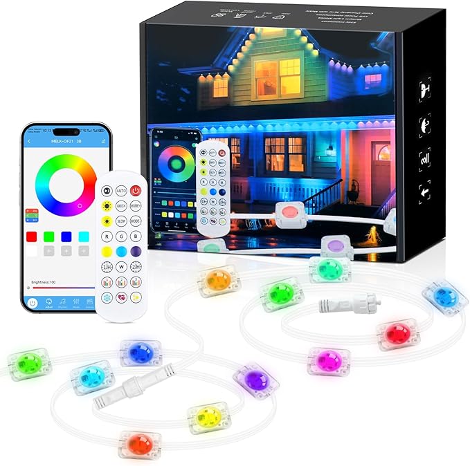KISUFU 50FT Permanent Outdoor Lights for House, 24V RGB+IC Smart Outside Lights with 221 Modes, App & Remote Control, IP68 Waterproof, Year-Round Roof & Eaves Lighting for Valentine, Holidays (50FT)