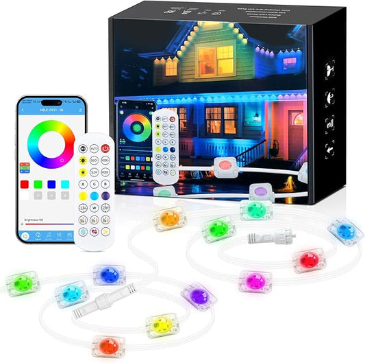 KISUFU 50FT Permanent Outdoor Lights for House, 24V RGB+IC Smart Outside Lights with 221 Modes, App & Remote Control, IP68 Waterproof, Year-Round Roof & Eaves Lighting for Valentine, Holidays (50FT)