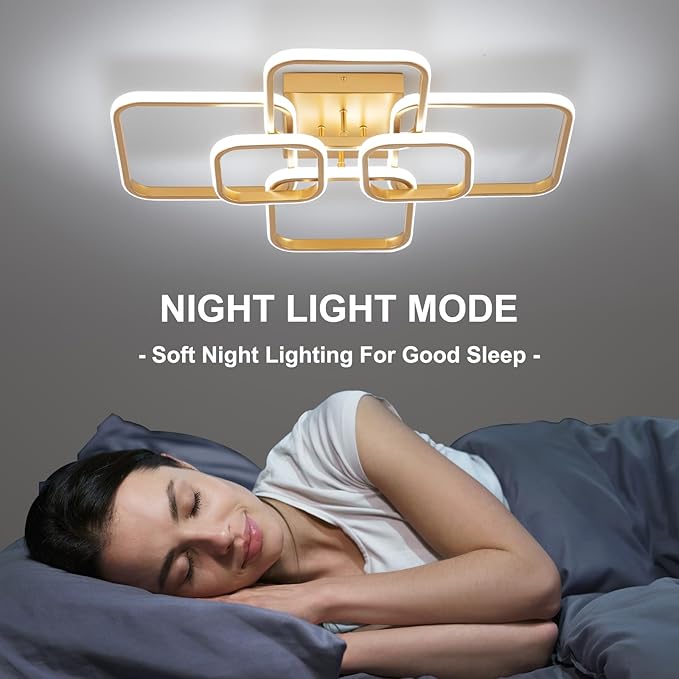 31.5" Modern LED Ceiling Light 6-Square Dimmable Ceiling Light Fixtures with Remote 3000K-6000K Gold Close to Ceilings Lamp 60W for Living Room, Bedroom