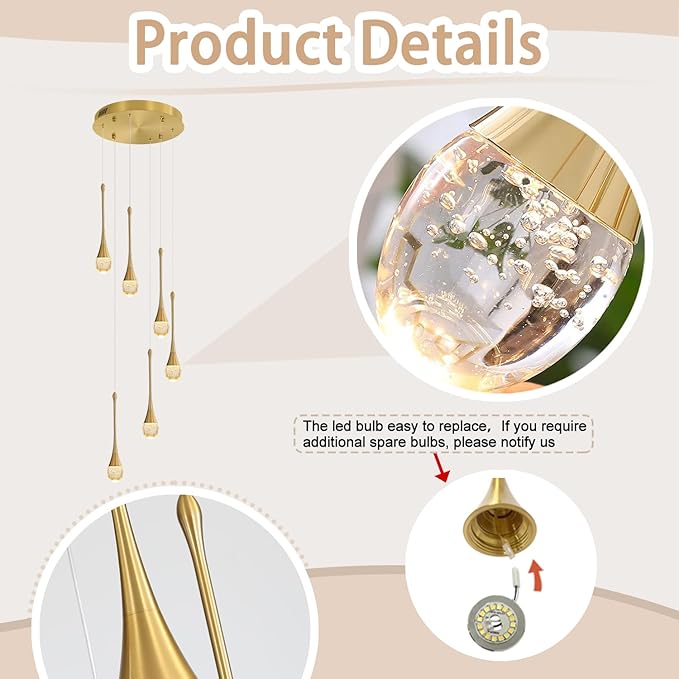 ykolupty H86 Pendant Lights Kitchen Island 6-Lights Pendant Chandelier for Dining Room Hallway Stairwell,LED Dimmable 2700K-6000K