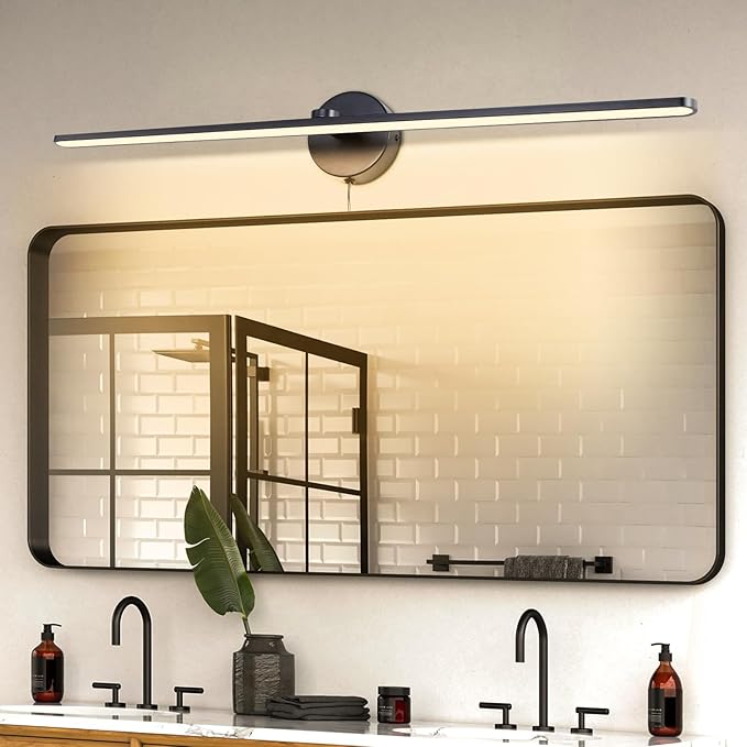 32" Plug in Bathroom Vanity Light Fixtures Modern Black Vanity Lights Over Mirror, 3000k Warm Light Non-Dimmable 18w Eye-Friendly Picture Light Led Wall Lights for Art,Poster,Gallery