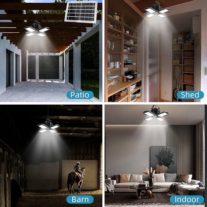 NIORSUN Solar Outdoor Lights Solar Lights Indoor Motion Sensor Pendant Light 3 Colors 4-Leaf 4 Modes with Remote, 16.4ft Wire Waterproof Security Lamp for Garage Shed Home Barn Shop Gazebo(1 Pack)