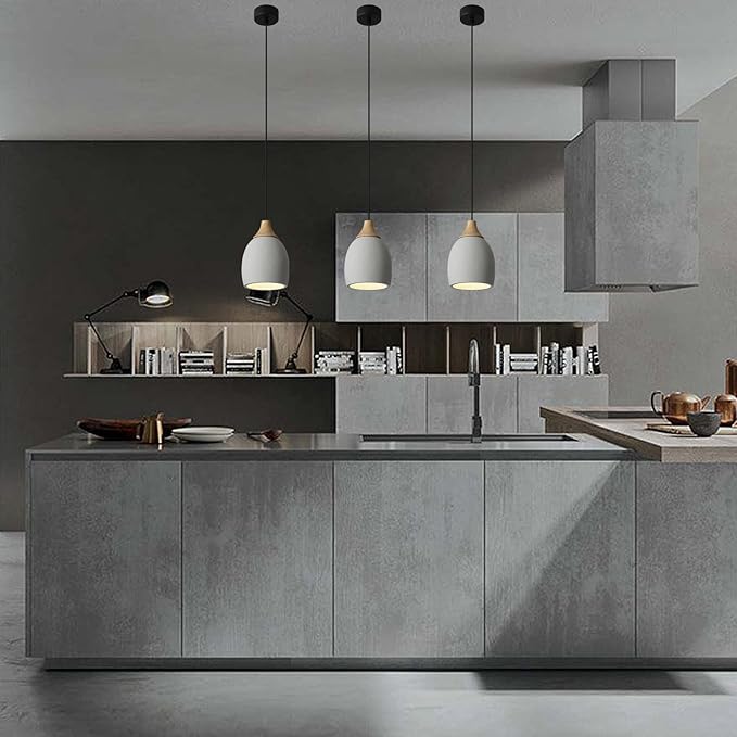 Kitchen Island Concrete Pendant Lights with Dimmable LED Suspension Hanging Lamps 5.75In Cement Chandeliers Adjustable Hanging Ceiling Pendant Light for Foyer Bedsid Dining Room (Gray)
