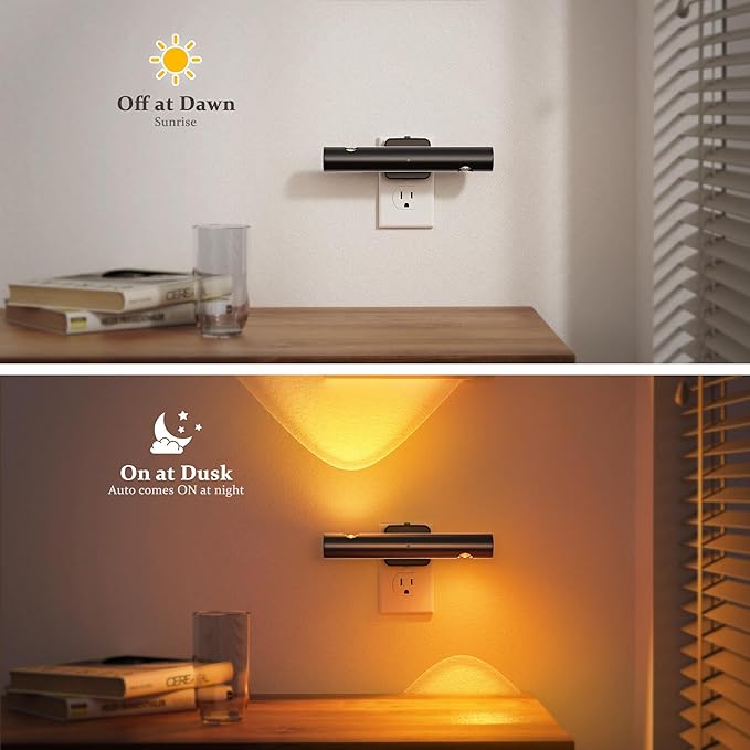 JandCase LED Amber Night Light, 180° Rotatable Night Lights Plug into Wall, 0-100LM Adjustable Brightness with Dusk-to-Dawn Sensor, Dimmable Night Lights for Bathroom Hallway Bedroom Stairway, 2 Pack