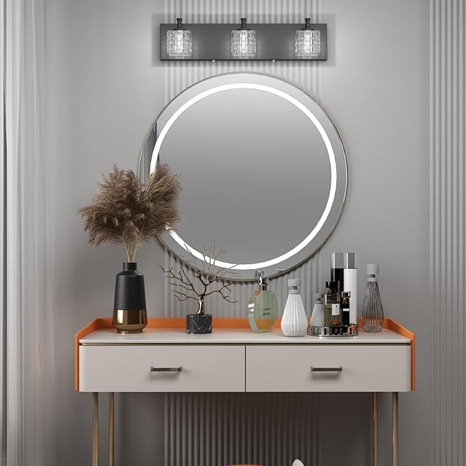 Ralbay Black Vanity Light 3 Lights Modern Crystal Matte Black Bathroom Light Fixtures Modern Crystal Bathroom Vanity Light Fixtures