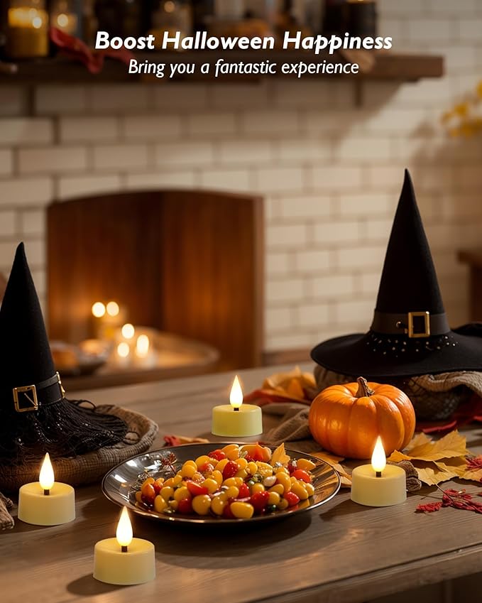 Amagic Flameless Timer Remote Tealights Candles, 3D Black Wick Flickering Tea Lights, 400+Hour Ivory Votive Candles Battery Operated, Set of 24 for Wedding Table Decor, Halloween, Christmas, Holiday