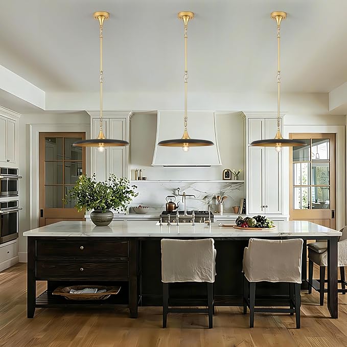 Black Pendant Light 15.7in Pendant Lights Modern Kitchen Island Pendant Light Fixture with Adjustable Black Gold Industrial Pendant Lighting for Dining Room Kitchen Sink, E26