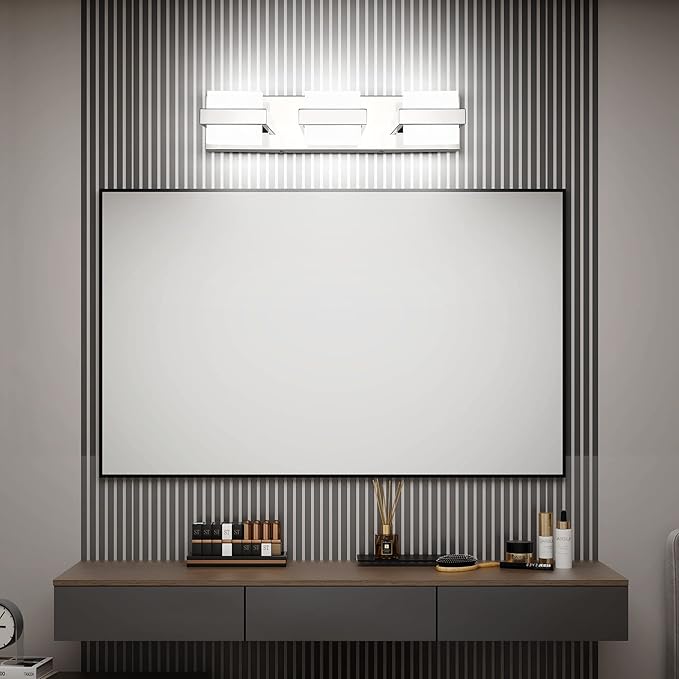 SOLFART 3 Lights Chrome Bathroom Vanity Light Modern LED Bathroom Light Fixtures Over Mirror Vaniy Light 20 inch White Light Dimmable