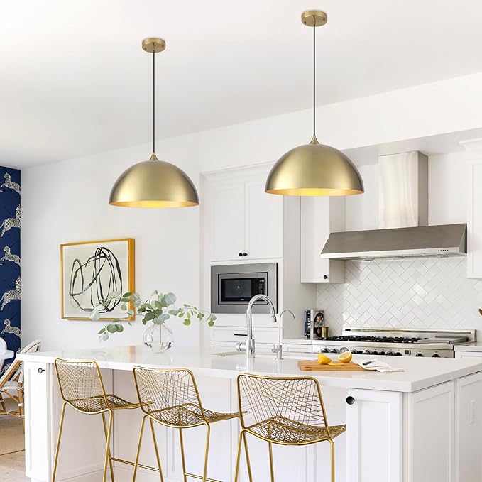 Gold Pendant Light 15.7", Modern Pendant Lights Kitchen Island, Large Farmhouse Hanging Lamp for Dining Room Bedroom Hallway Bar