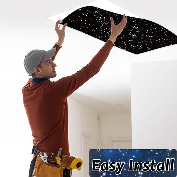 6 Pcs Fluorescent Light Covers with 60 Magnets Decorative for Classroom Ceiling Light 4 x 2 Feet Magnetic Light Covers Filter Easy Install for Office Hospitals & Home Drop Ceiling Supplies (Star)
