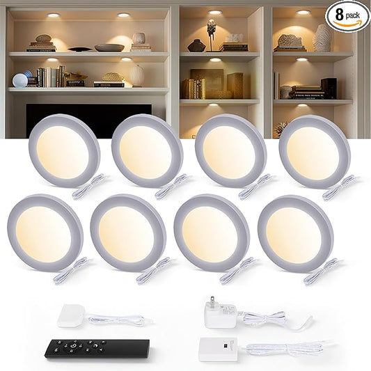 V4light Smart Under Cabinet Lights, Plug-in Puck Lighting with App, Voice & Motion Control, Dimmable 2700K–6500K, Compatible with Alexa & Google Home, Kitchen, Closet & Shelf Lighting(8 Pack)