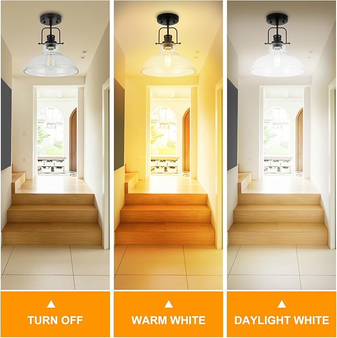 WILON Semi Flush Mount Ceiling Light Fixture, Black Farmhouse Light Fixtures with Clear Glass Shade, Modern Vintage Ceiling Lamp for Kitchen Sink Foyer Bathroom Entryway Hall Laundry Room Hallway
