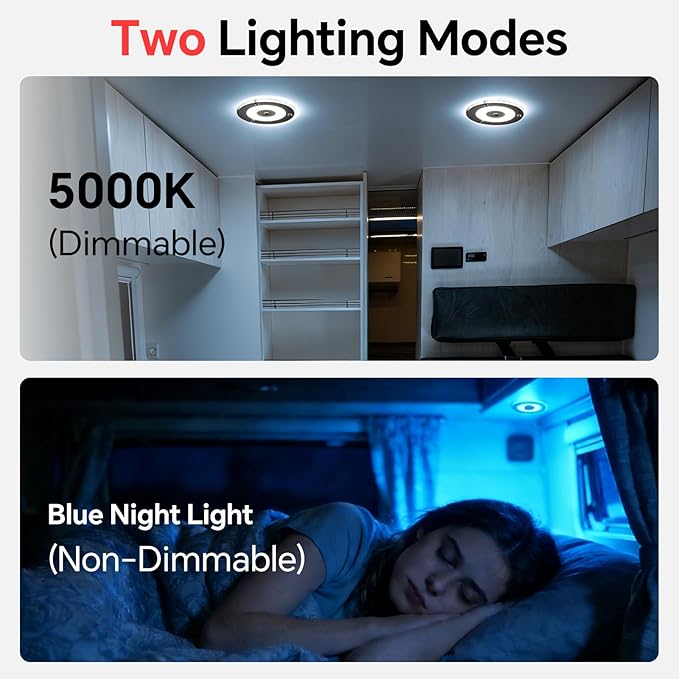 2 Pack 12V LED Ceiling Dome Light 400LM, 4.75" Dimmable Interior Light for RV Boat Camper Van Travel Trailer Truck Sailboat Interior Lighting, Surface Mount & Touch Switch(Cool White)
