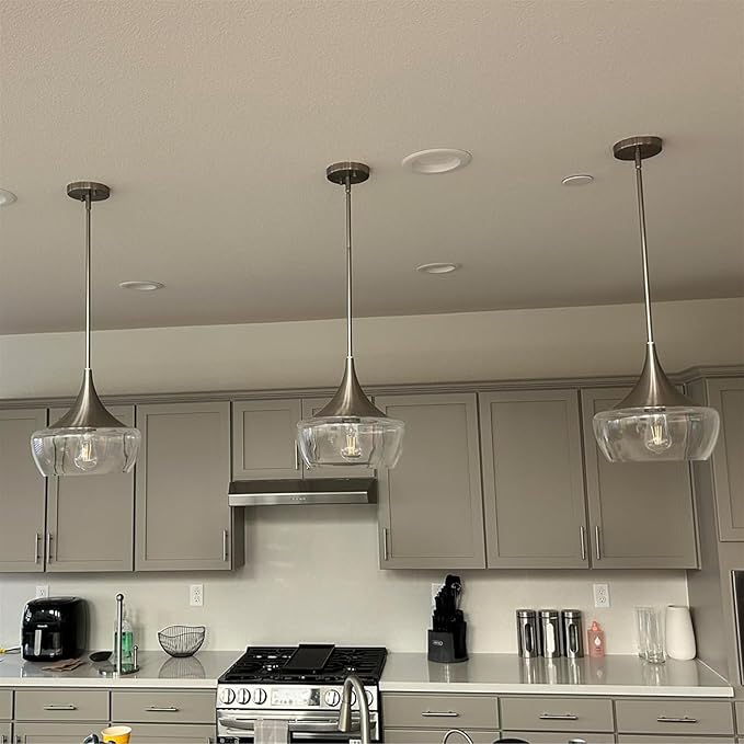 Kira Home Ava 13" Modern Industrial Schoolhouse Pendant Light with Clear Wine Glass Style Shade, Adjustable Hanging Height, Brushed Nickel Finish