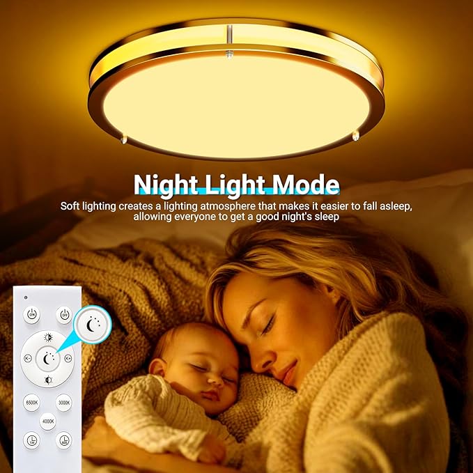 libtit 13 Inch RGB Flush Mount Ceiling Lights with Remote, 24W 5CCT 3000K-6500K&Dimmable, LED Light Fixture with Nightlight and Timer for Bedroom Livingroom Bathroom-Gold