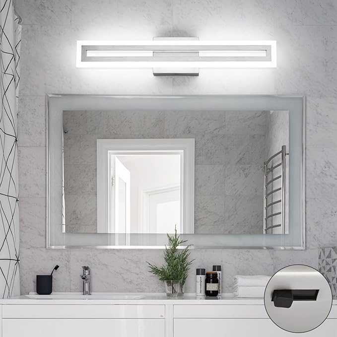 SOLFART Brushed Nickel Vanity Lights for Bathroom 5 Color Adjustable Dimmable 24 Inch Led Vanity Light 5CCT