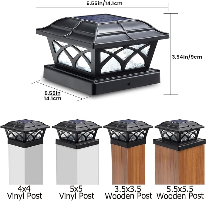 SIEDiNLAR Solar Post Cap Lights Outdoor Glass 2 Color Modes for 4x4 5x5 6x6 Wooden Vinyl Posts Fence Deck Patio Decoration RGB Color Changing/Warm White Lighting Black (4 Pack)