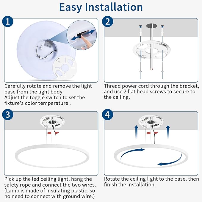 15'' Led Flush Mount Ceiling Light Fixture, 32W 3200LM, Dimmable & 3000K/4000K/6500K Selectable, Modern White Ceiling Lamp for Bedroom, Kitchen, Home Office, Hallway, Wired