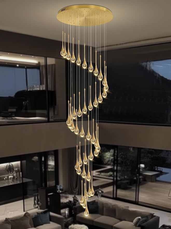 ykolupty H197 Foyer Chandeliers for high Ceiling Luxury Hanging Lights High Ceiling Pendant Lighting for Living Room Staircase Dimmable 2700K-6000K