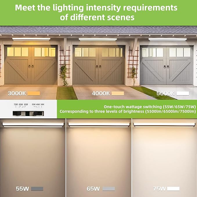 hykolity 4FT LED Wraparound Light with 3 Wattages/3 Lumens/3 CCT Selectable,55W/65W/75W,5500lm/6500lm/7500lm,3000K/4000K/5000K Flush Mount Ceiling Light for Office Kitchen,ETL,4 Pack
