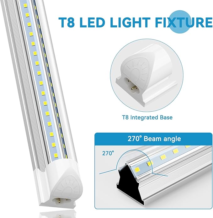 SHOPLED LED Shop Lights 2FT, 20W 2600LM 5000K Daylight, V-Shaped Utility Shop Lights, T8 Linkable Ceiling Light Fixtures, 2 Foot Tube Light for Workbench, Basement, Cabinet, ETL Listed, 4-Pack