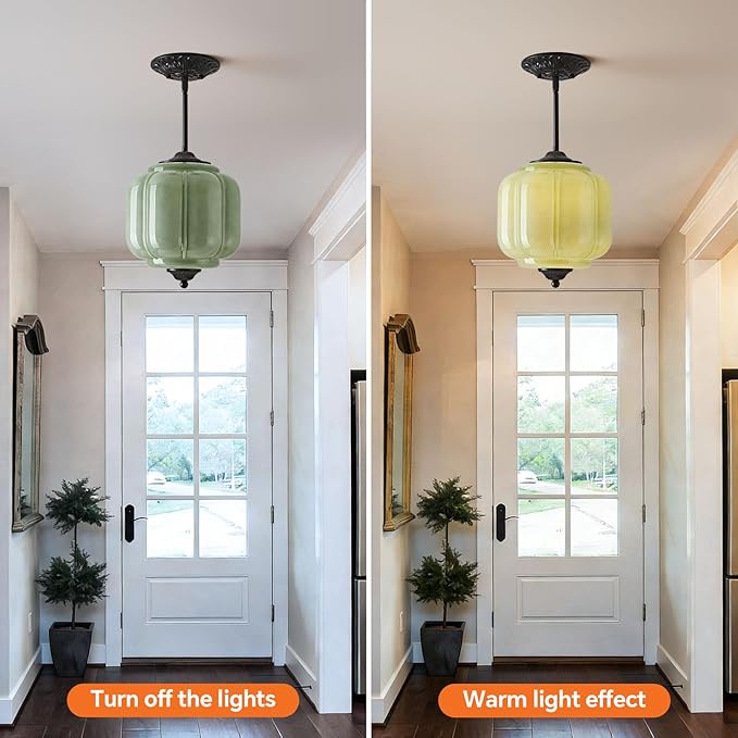 Milk Glass Pendant Light, 9 Inch Green 3 Color Adjustable Mid-Century Ceiling Light Fixture Schoolhouse Hanging Lamp Chandelier for Kitchen Dining Room Hallway Bedroom (Bulbs Included)