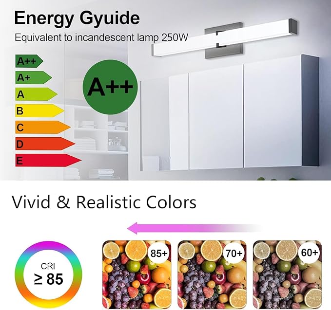 Bathroom Vanity Light 2700/3000/3500/4000/5000k Dimmable, Black Modern Matte for Vanity Lighting Over Mirror LED, 24 inch IP44 25W Equivalent to Incandescent 250W, ETL Listed (1 Pack)
