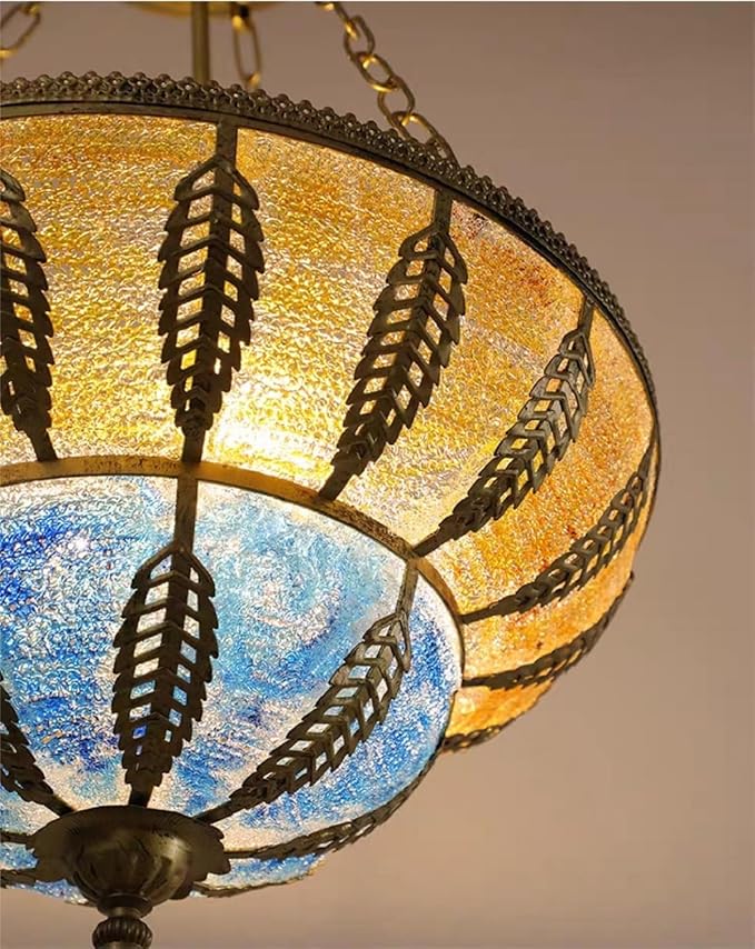 TFCFL Vintage Tiffany Pendant Light Fixtures Stained Glass Boho Ceiling Light Fixtures Inverted Tiffany Chandelier Hanging Lamp Victorian Style for Living Room Dining Room