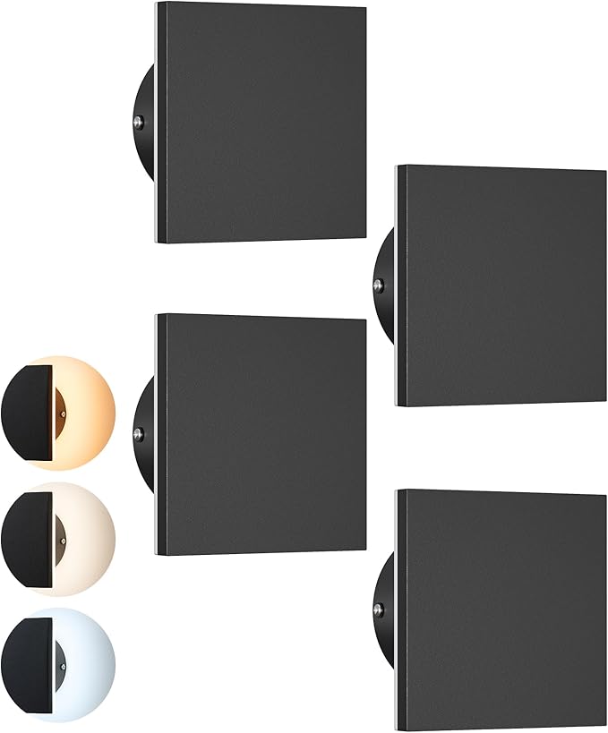 EDISHINE 4 Pack LED Outdoor Wall Lights, 3000K-5000K Dimmable Exterior Lighting Fixtures, IP65 Waterproof Aluminum Modern Wall Sconce, Small Square Outside Porch Light for Indoor Door Garage, Black