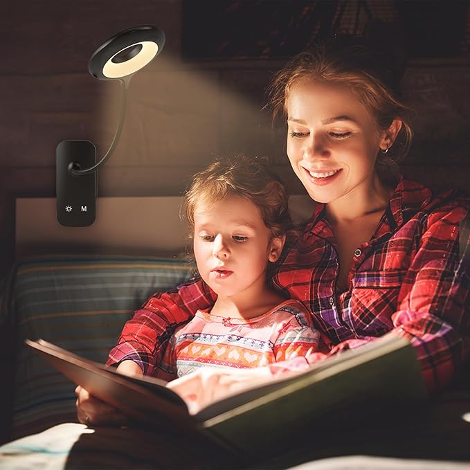 CUHIOY Clip on Reading Light for Bed Headboard, 5 Colors 5 Brightness Desk Lamp with Strong Clamp, USB-C Rechargeable Gooseneck Night Light for Kids Bunk Bed Shelf, Perfect for Reading & Working