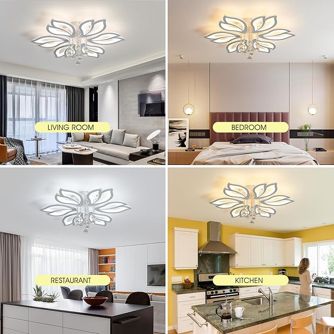 Garwarm Modern Ceiling Light,27.1" LED Dimmable Chandelier Light Fixture,56W Flower Flush Mount Ceiling Lamp for Dining Room Living Room Bedroom Kitchen Office Entryway Hallway Lighting Fixture,White