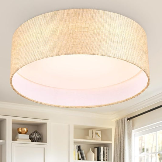 Hamilyeah 12 inch LED Flush Mount Ceiling Light, Gold Fabric, 24W 5CCT, Modern Kitchen Bathroom Living Room Lighting Fixture