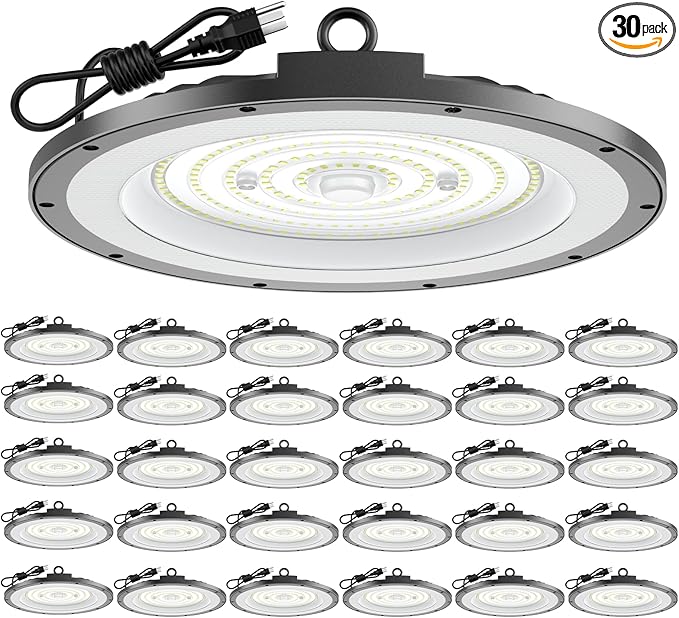 AIKVSXER LED High Bay Light UFO Shop Light 300W 45000LM 6000K Daylight Super Bright IP65 Waterproof for Warehouse Garage Barn Factory Workshop 5FT Cord with US Plug 30 Pack