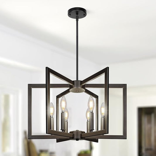 Sigaitwei 6-Light Black Chandelier,Dining Room Light Fixture Geometric Metal Modern Chandelier,Hanging Industrial Chandelier for Dining Room Kitchen Island Entryway Stairway Foyer Hallway.