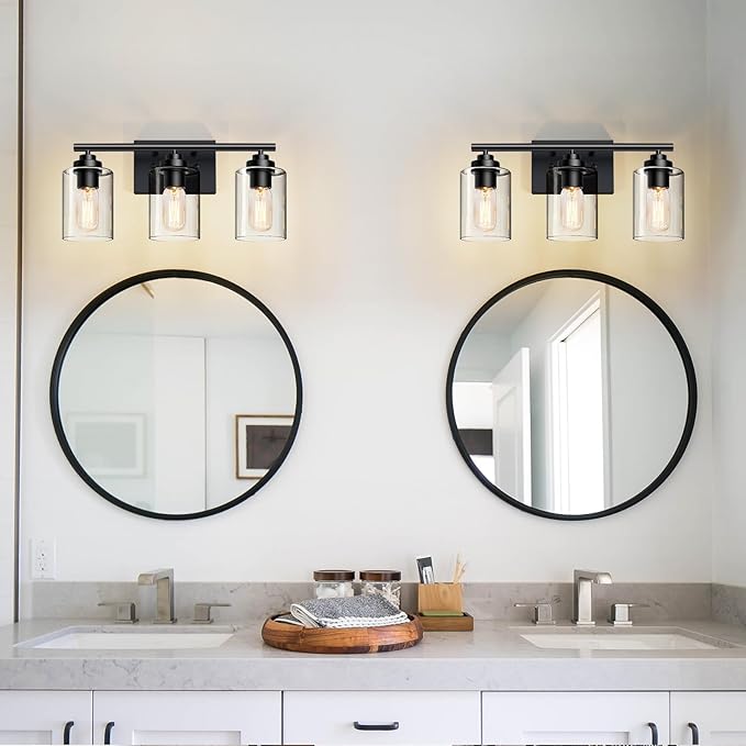 SKEJAO Bathroom Light Fixtures Over Mirror,3-Light Wall Sconce Vanity Lights for Bathroom,Vanity Lighting Fixtures,Black