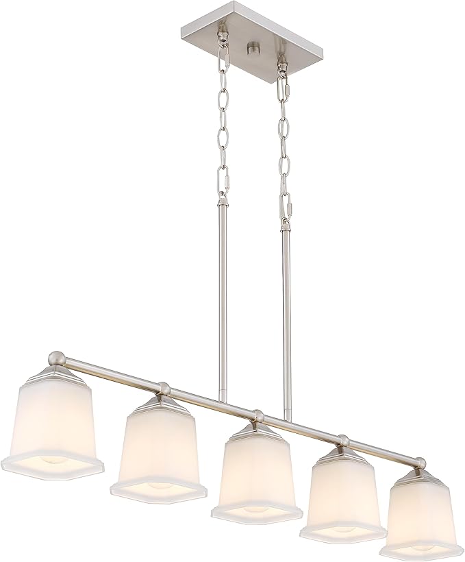 Tawson Nox Vintage 5-Light Chandelier Island Pendant Light with Brushed Nickel White Glass for Dining Room, Kitchen Island, Industrial, Vintage Decor