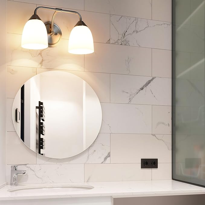 2-Light Traditional Bathroom Vanity Light Fixtures Over Mirror, Modern Vanity Lights for Living Room, Standard E26 Base, Brushed Nickel