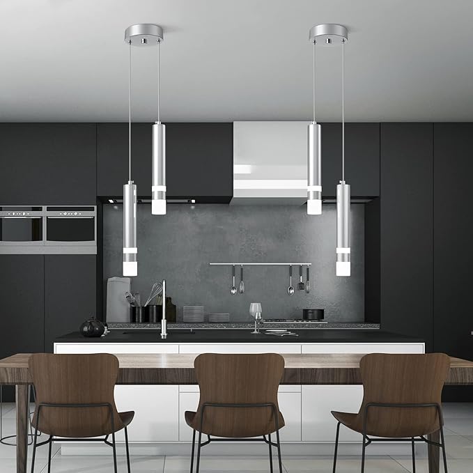Modern Pendant Light Kitchen Fixture Dimmable LED Chrome Mini Pendant Lighting fo Kitchen Island Bedroom Bedside Table Small Pendant Lights (2-Light)