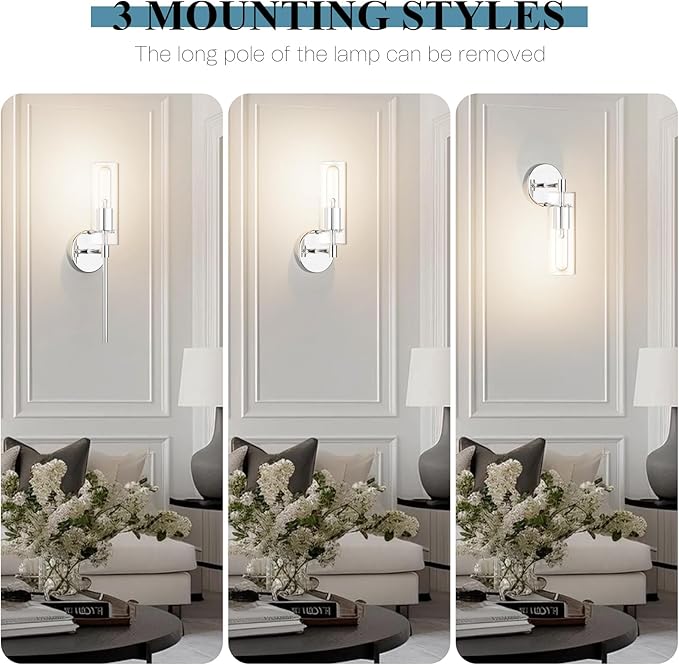 Wall Sconce Set of 2 Chrome Wall Light, Farmhouse Vanity Light Fixture Modern Indoor Wall Light with Clear Glass Shade for Bathroom Bedroom Living Room Hallway Vanity