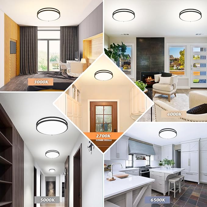 LED Flush Mount Ceiling Light Fixture, 18 Inch Dimmable 5CCT Selectable 2700K Warm White-6500K Super Bright Daylight White, 50W 6000LM Round Black Ceiling Lamps for Living Room Bedroom Kitchen, 1 Pack