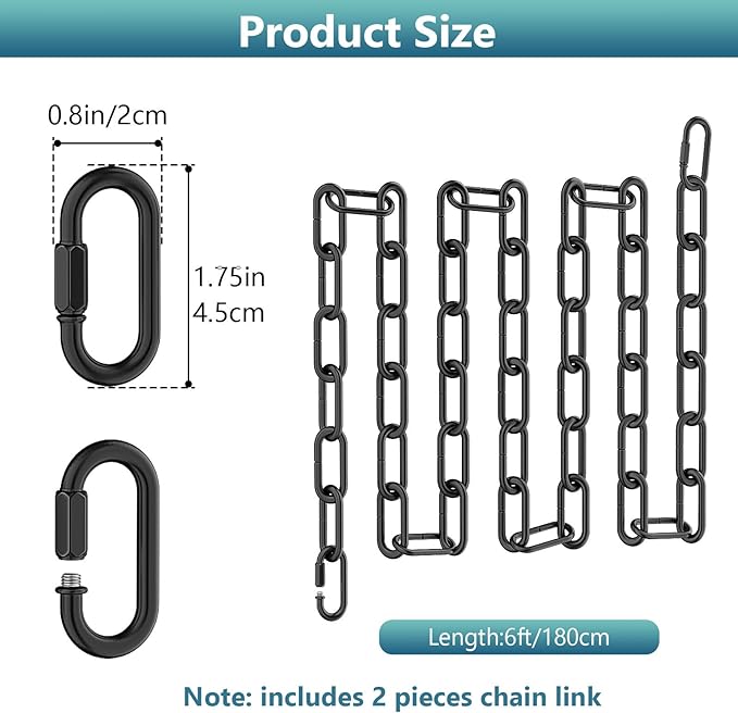 garini 6 Feet Industrial Black Light Fixture Chain, Adjustable Metal Pendant Chandelier Chain Extension with Detachable Link, 3 Pack