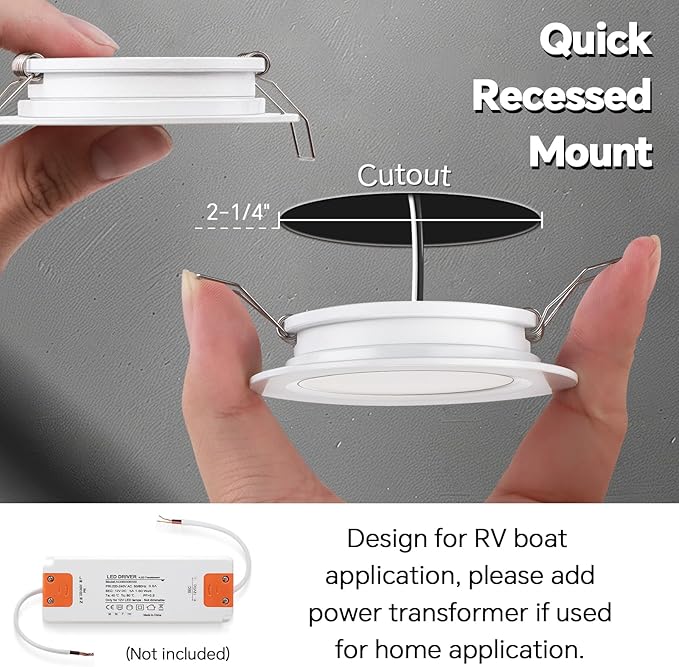 acegoo RV 2.75" Recessed LED Ceiling Light 12V Ultra-Thin Puck Light, Dimmable RV Lights Interior for Camper Van Truck Motorhome Boat Sailboat Roof Under Cabinet Lighting, 6 Pack (White,Cool White)