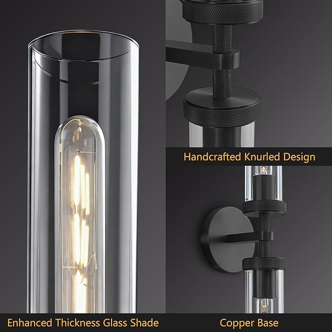 30 inch Bathroom Sconce Hardwired, Modern Bathroom Wall Sconce 2 Lights Vantiy Sconce Bathroom Vanity Light,Black Sconce for Mirror, Living Room, Bedroom, Hallway (E26 Bulb Included)